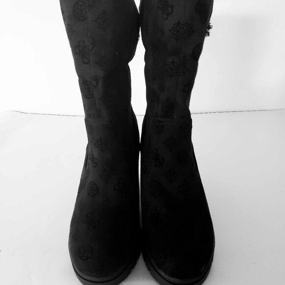 Women's Guess Tabloid Black Logo Wedge Bootie 7.5M NWOT - Picture 7 of 8